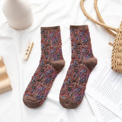Rufia - 3D Floral Pattern Spring Autumn Mid-Calf Socks