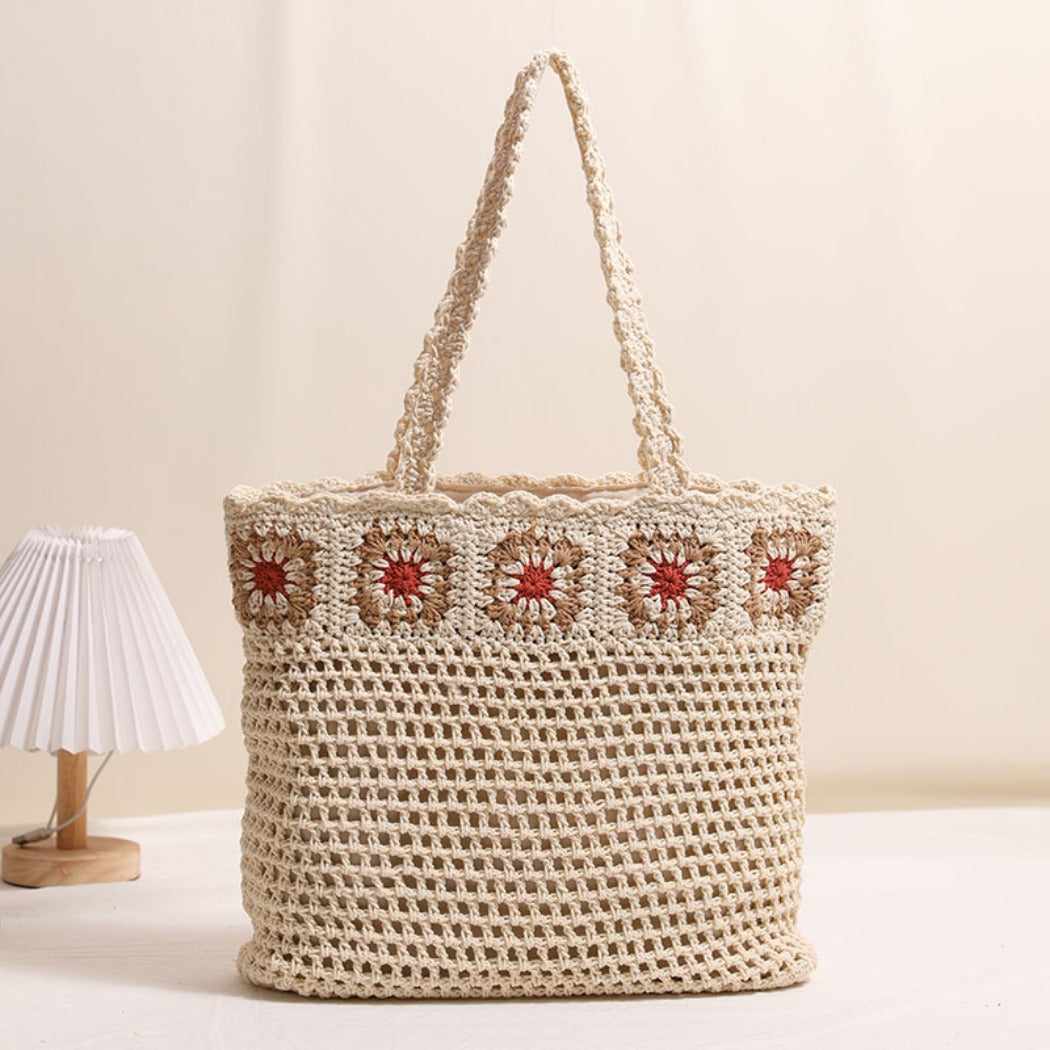 Cosbai - Large Crochet Flower Shoulder Bag - Vintage &amp; Spacious