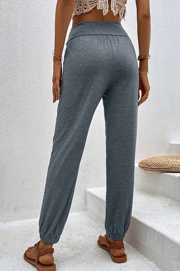 Temperament casual loose pocket high waist trousers