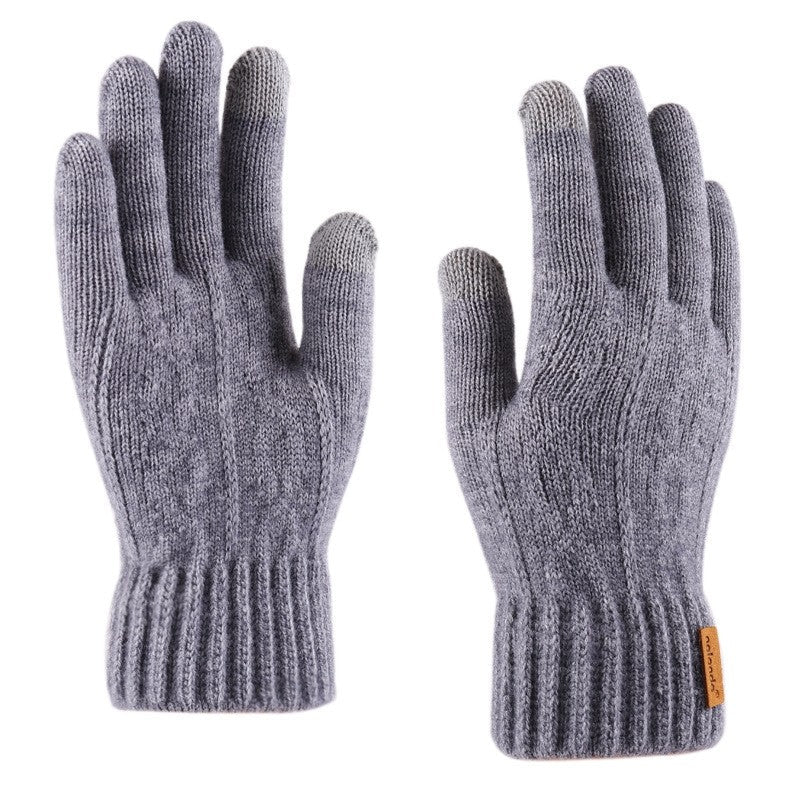 Men's Jacquard Fleece Double Layer Touchscreen Knit Gloves
