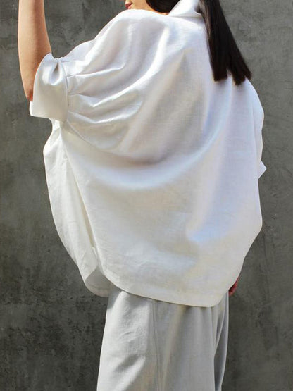 Simple Casual Loose Solid Color High-Neck Half Sleeves T-Shirt Top