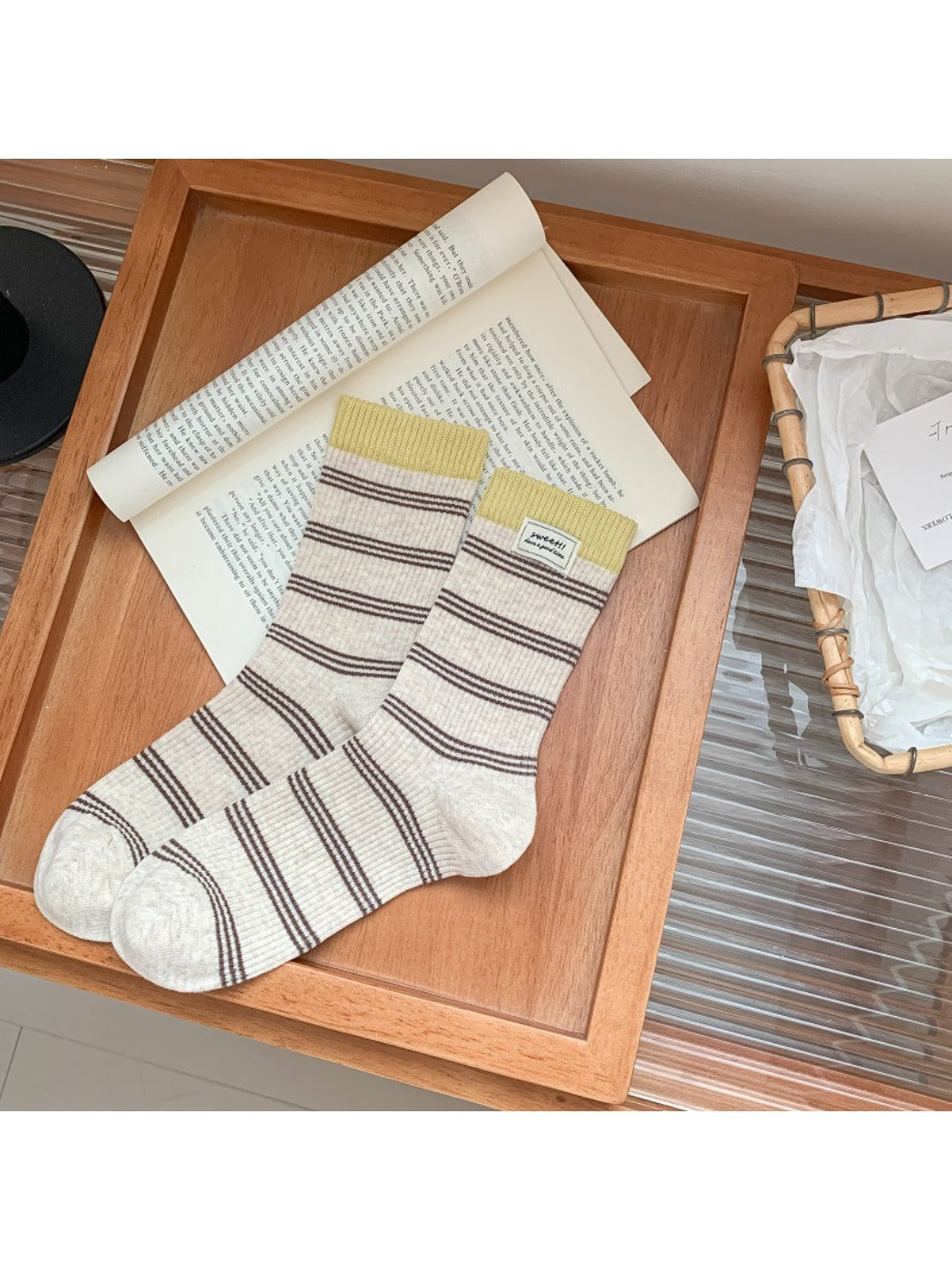 Rufia - Striped Breathable Mid-calf Socks for Women