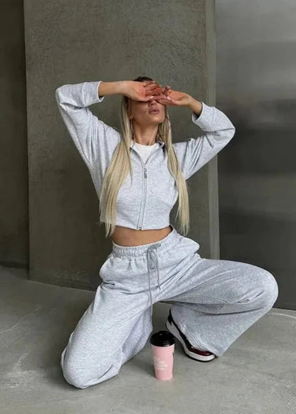 Hooded Zip Up Two Piece Set In Soft Fabric