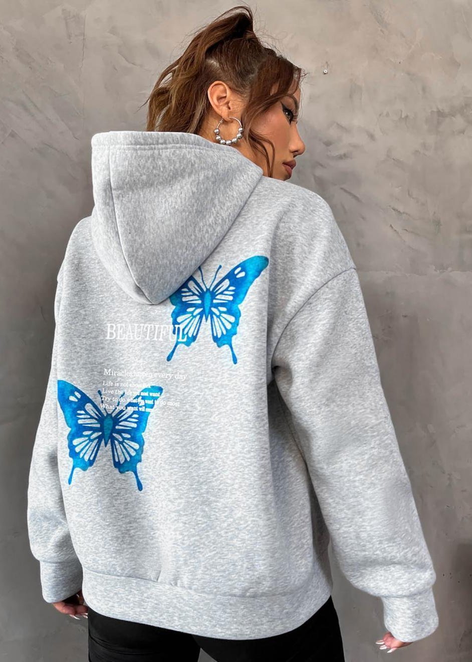 Graphic Hoodie Soft Fabric Butterfly Print