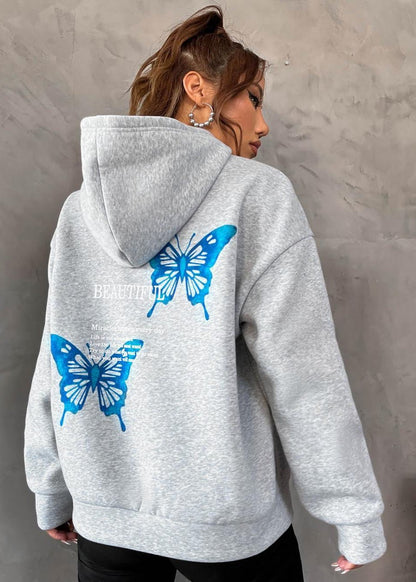 Graphic Hoodie Soft Fabric Butterfly Print