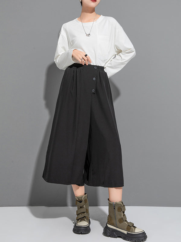 False Two High Waisted Solid Color Casual Pants Bottoms Culotte