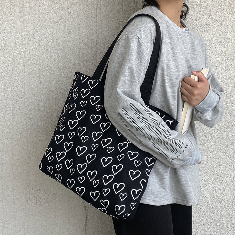 Heart Print Canvas Bag