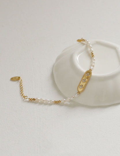 Elegant Pearl Gold Plated Rhinestone Bracelet