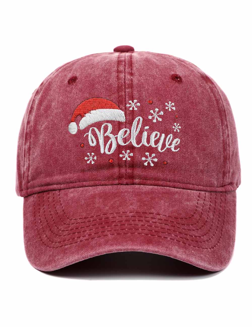 Distressed Snowflake Embroidery Adjustable Santa Baseball Cap