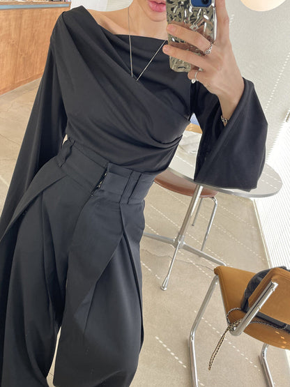 Wide Leg Pockets Solid Color Zipper Casual Pants Bottoms