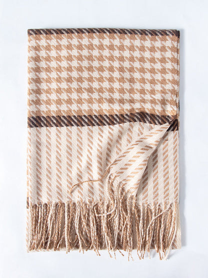 Houndstooth Plaid Tasseled Shawl&Scarf