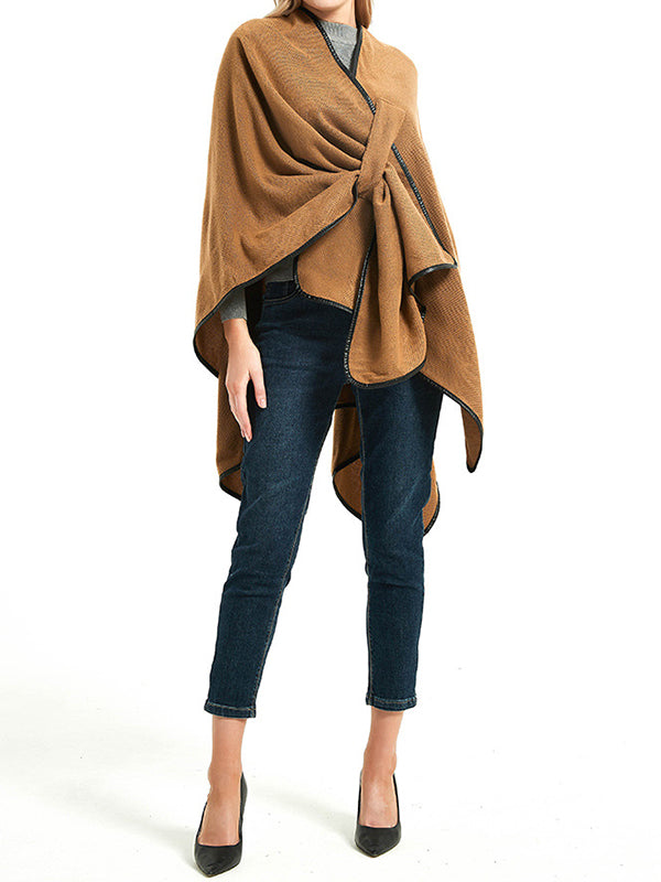 Loose Asymmetric Hollow Solid Color Collarless Shawl&Scarf
