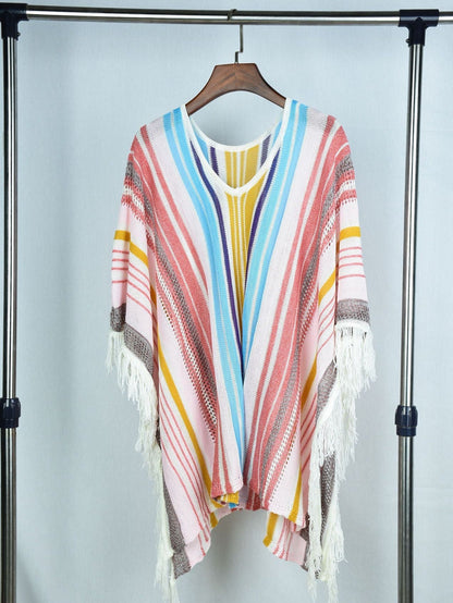 Sunscreen Beach  Women'S Knitting Multi-Color Tassel Beach Holiday Bikini Swimsuit Cover Up