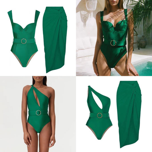 Secy - Green Sexy One-Piece Swimsuit Set