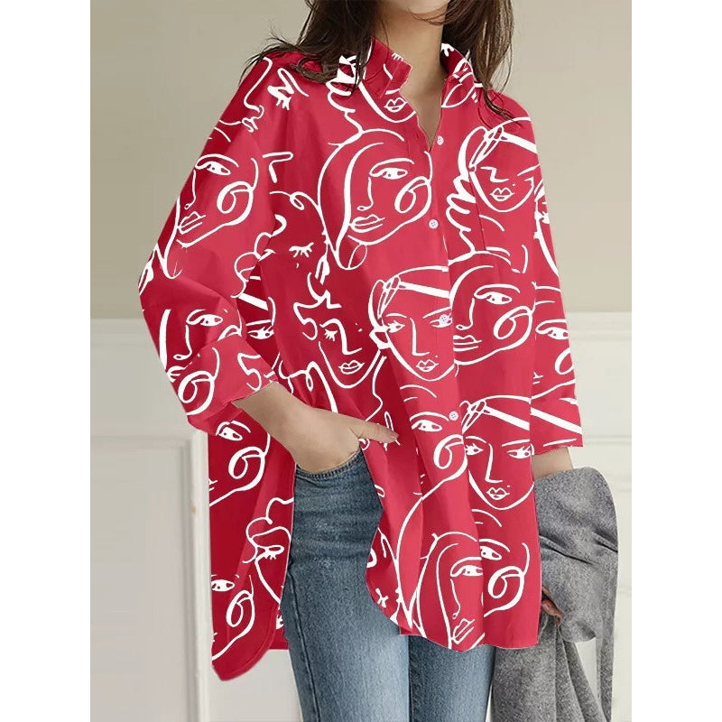 High-Low Long Sleeves Buttoned Figure Pockets Split-Side Lapel Blouses&Shirts Tops
