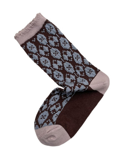 Rufia - Retro Mid-Calf Socks with Embossed Flowers