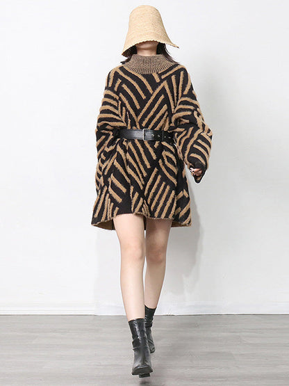 Urban Loose With Belted High-Neck Knitting Sweater