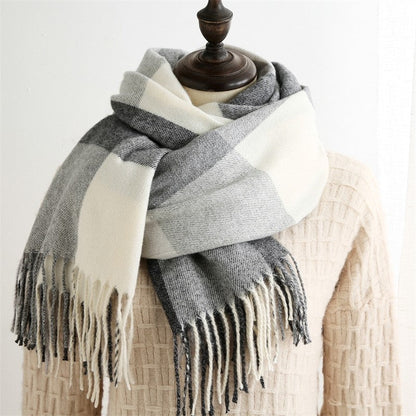 Color Block Plaid Fringe Scarf
