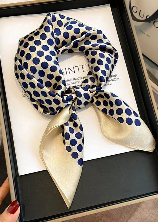 Satin Polyester Scarf Navy Polka Dot Square
