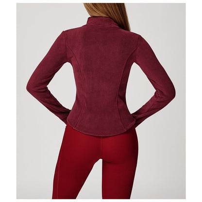 Solid Color Slim Fit Fleece Jacket