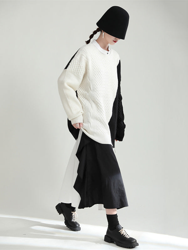 Urban Loose Contrast Color Split-Joint Sweater Top