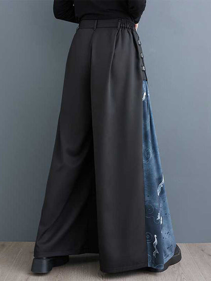High Waisted Loose Buttoned Elasticity Pleated Pockets Split-Joint Pants Trousers