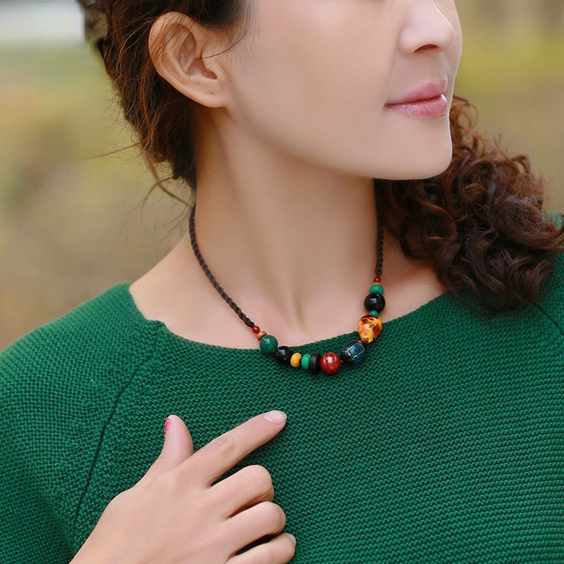 Women'S Collar Chain Retro National Style Literature And Art Short Necklace Ceramic Ornaments Simple Accessories