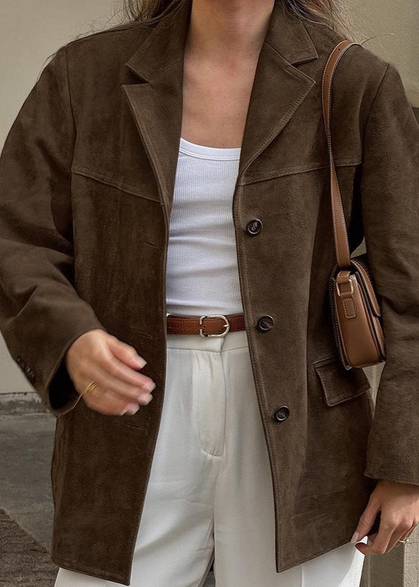 Brushed Velvet Suede Jacket Retro Lapel Style