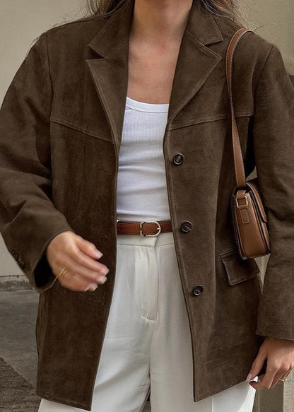 Brushed Velvet Suede Jacket Retro Lapel Style