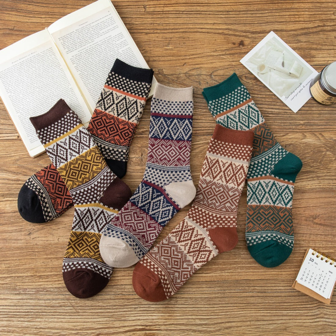 rufia - Argyle Pattern Mid-Calf Socks