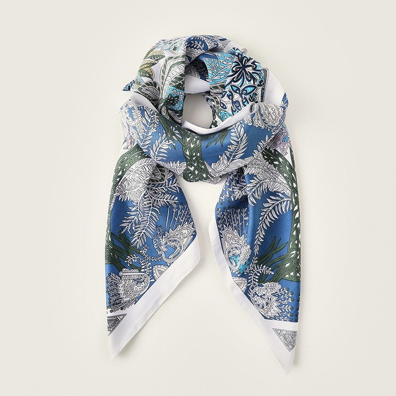 Printed Large Square Retro Simulation Silk Scarf