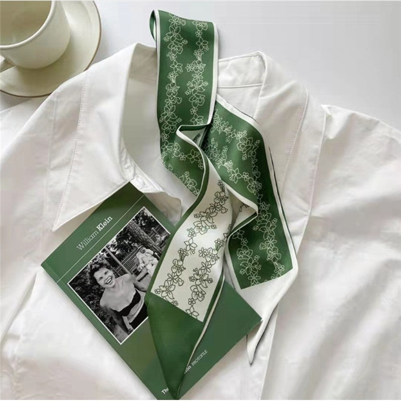 Vintage Printed Slim Hair Silky Scarf
