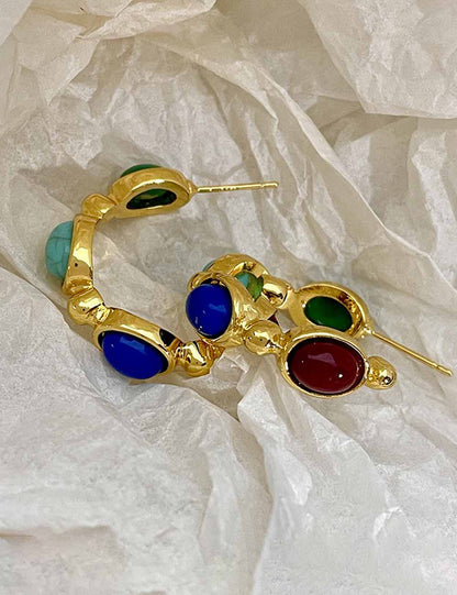 Turquoise Geometric Colorful Oval Hoop Earrings