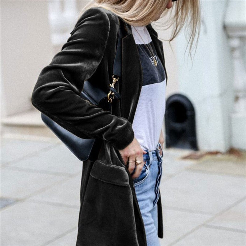 Velvet Longline Suit Blazer Cardigan