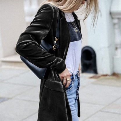 Velvet Longline Suit Blazer Cardigan
