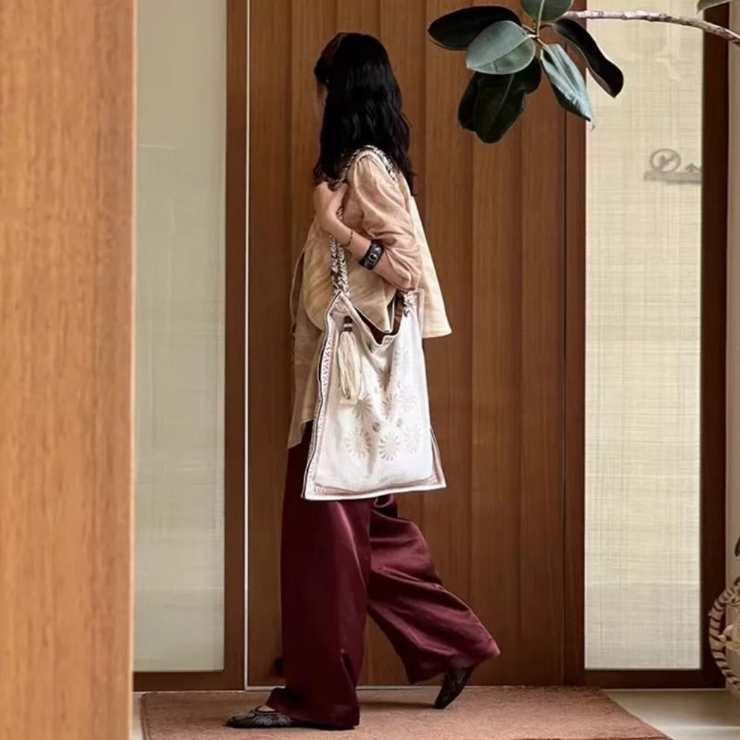 Cosbai - Boho Square Tote Bag With Tassel