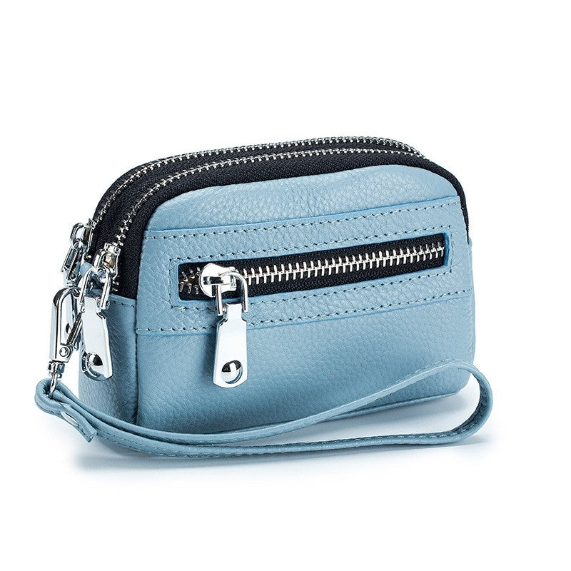 Mini Cowhide Double Zipper Clutch Bag