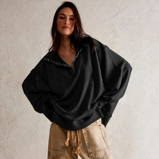 Loose Hoodie With Lantern Sleeves And Slit