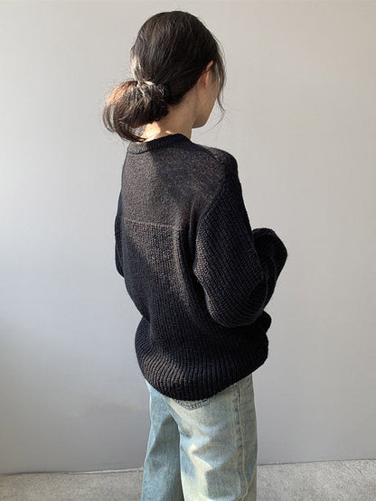 Urban Loose Solid Color Round-Neck Sweater Top