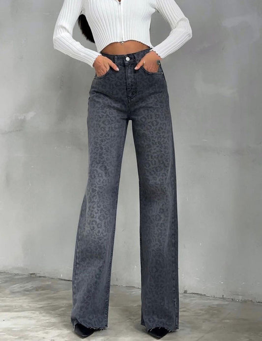Casual Leopard High Waist Straight Leg Pants
