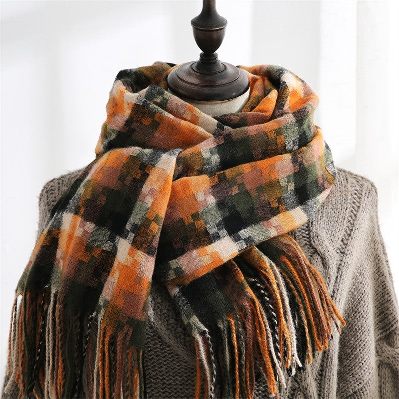 Fashion Mid-Length Imitated Cashmere Tassled Shawl Scarf