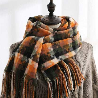 Fashion Mid-Length Imitated Cashmere Tassled Shawl Scarf