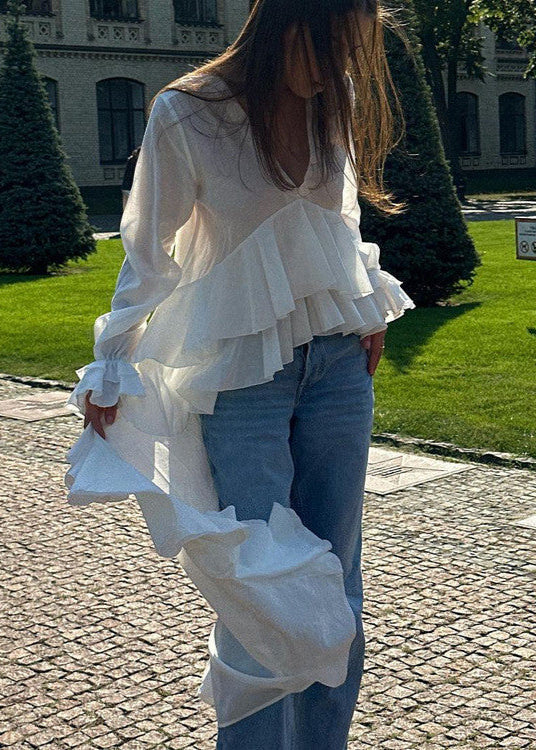 Long Ruffle High Low Blouse In Light Fabric