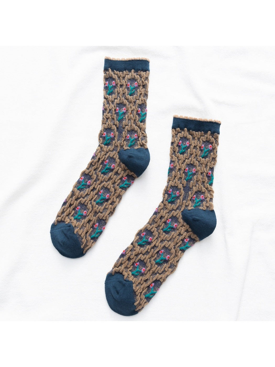 Rufia - Vintage Embroidered Mid-Calf Socks - Soft &amp; Chic