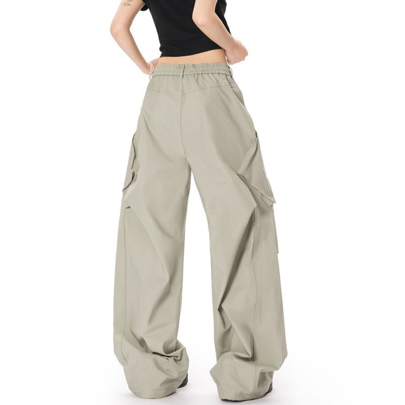 Drawstring Waist Parachute Pants Unisex Loose Fit Style
