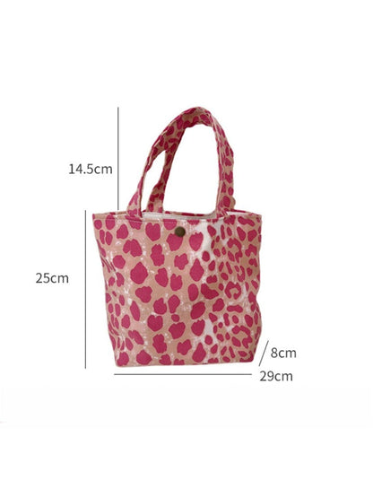 Cosbai - Pink Canvas Handbag with Leopard Patterns
