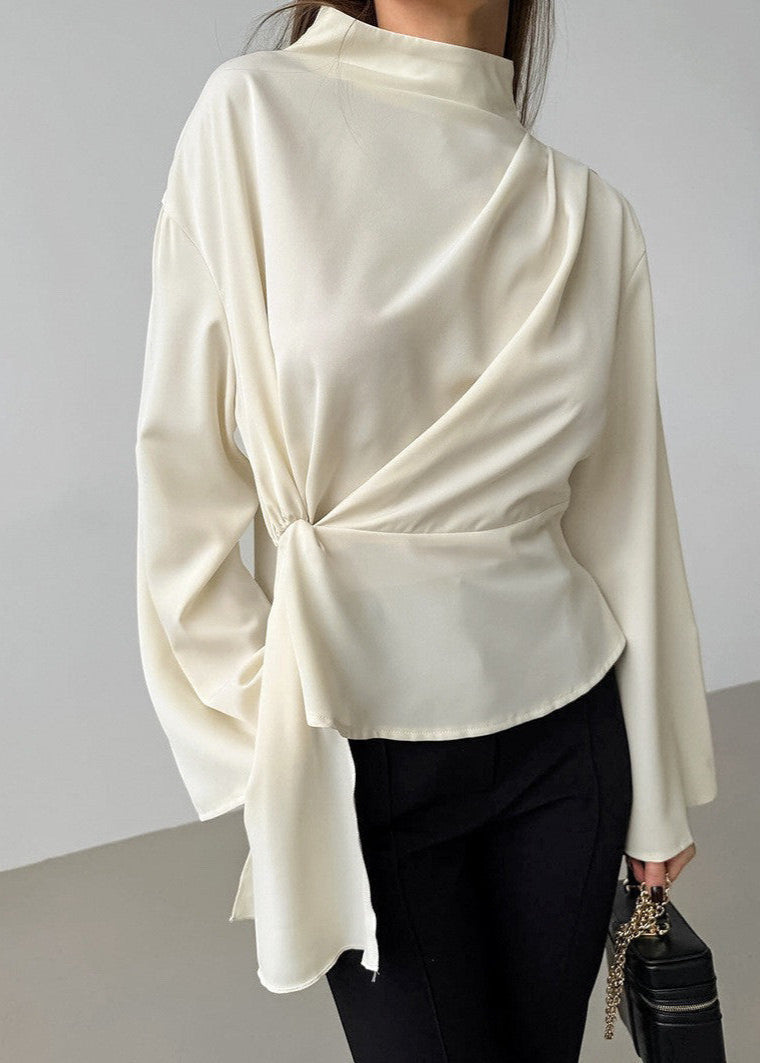 Twist Front Draped Polyester Blend Blouse