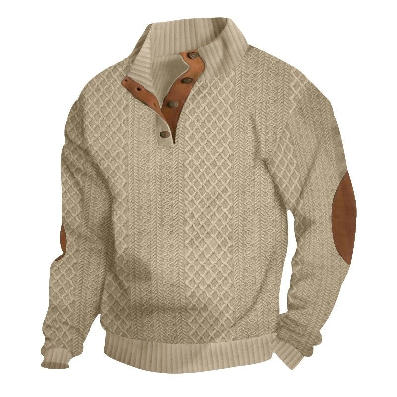 Stand Collar Long Sleeve Jacquard Knit Sweater