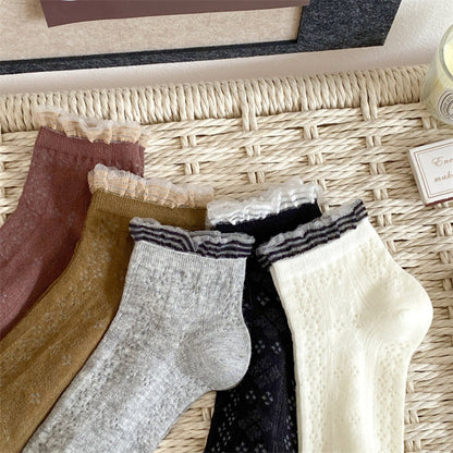 Rufia - Lace Trim Mesh Ankle Socks