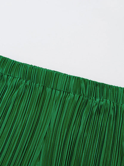 Loose Solid Color Pleated Blouse&Wide Legs Pants 2 Pieces Set